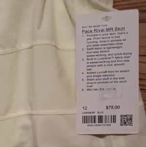 Lululemon Athletica Pace Rival MR Skirt - Cream